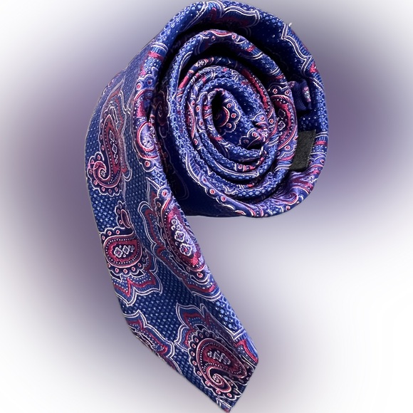 🆕👔NEW Blue & Magenta PAISLEY 100% Italian Silk Tie | TED BAKER LONDON - Picture 12 of 15